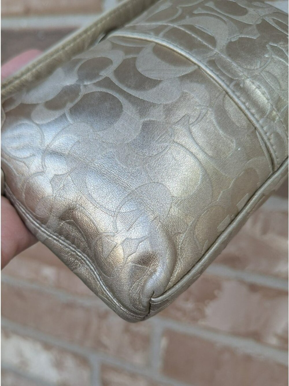 Vintage Y2K Coach Signature Turn Lock Convertible Wristlet Mini Bag Gold Silver - Picture 11 of 12